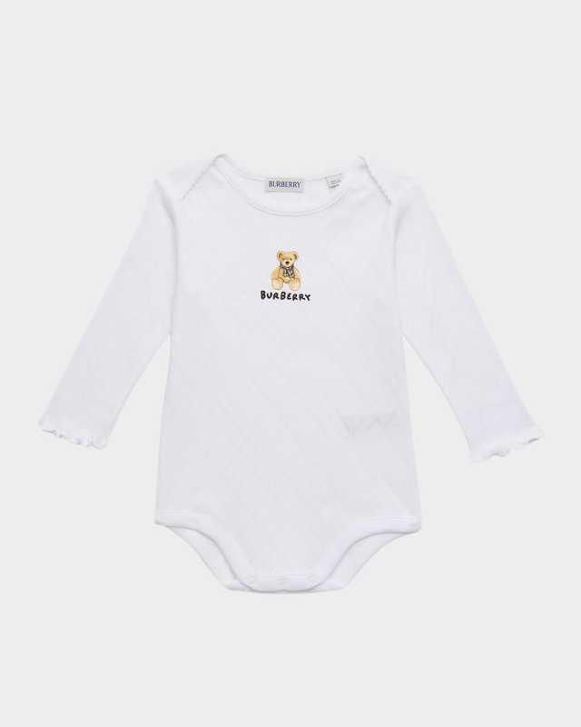 Kid's Annie Bear Pointelle Bodysuit with Lettuce Edges, Size Newborn-
